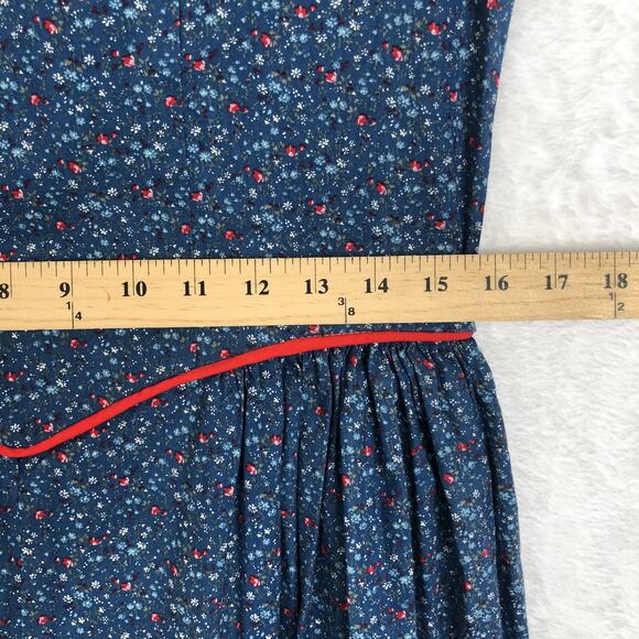 VTG 70s Handmade Maxi Tiered Prairie Dress 36" *See Measurements Blue Calico - Picture 7 of 13